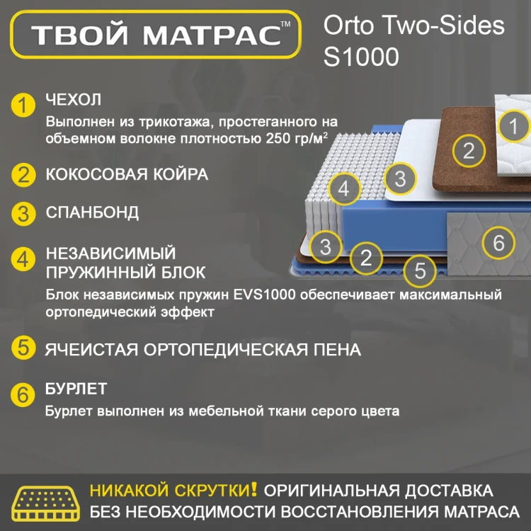 Твой Матрас Orto Two-Sides S1000 80 х 190 см